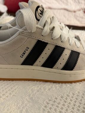 adidas Campus Suede Sneakers in Off-White with Black Stripes